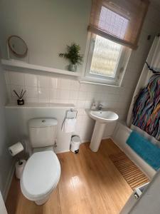 a small bathroom with a toilet and a sink at Castle Brae Apartment in Stirling +30 photos