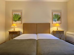 a bedroom with a large bed with two lamps on two tables at Vistas do Minho no Caminho de Santiago in Caminha