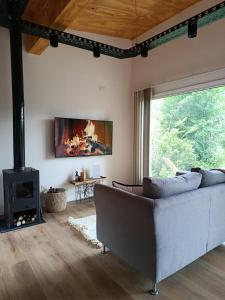 a living room with a couch and a fireplace at Kattyjaus in San Carlos de Bariloche