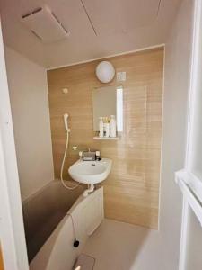a small bathroom with a sink and a mirror at 一休居 in Osaka +14 photos