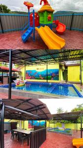 zwei Bilder von einem Pool und einem Spielplatz in der Unterkunft NDE Hotel in Dungun