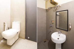 two pictures of a bathroom with a toilet and a sink at OYO Townhouse Singapore Mall Formerly Hotel Sunshine in Lucknow