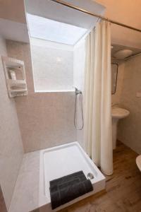 a bathroom with a bath tub with a shower at Apartmán 19 in Mikulov