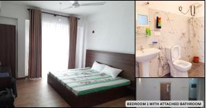 a bedroom with a bed and a sink and a toilet at Hillside Home in Kundasale