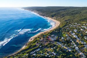 an aerial view of a beach and the ocean at 10 Steps in Yallingup