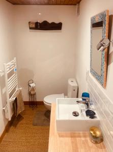 a bathroom with a white sink and a toilet at Les chambres de La Serre in Camarès +14 photos