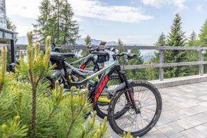 two bikes are parked next to a fence at Hotel Chalet Serena in Roncegno