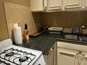 a kitchen with a stove and a counter top at Prime Location 1BR Near Top Attractions & Stadiums with Free Parking-1204 in Atlanta