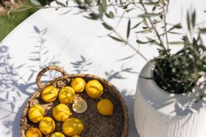 a basket of lemons on a table next to a vase at Villa Stefani with Private Pool in Athens