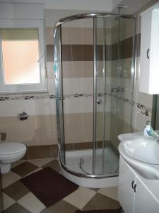 a bathroom with a shower and a toilet and a sink at Apartment Liznjan 2 in Ližnjan