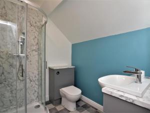 a bathroom with a toilet and a sink and a shower at 4 Bed in Llanrwst oc-66510 in Llanrwst +26 photos