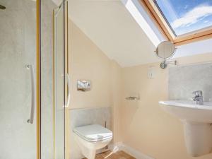 a bathroom with a shower and a toilet and a sink at 2 Bed in Conwy oc-42573 in Llangelynin +14 photos