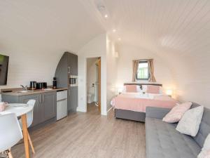 a large room with a bed and a kitchen at 1 Bed in Corwen oc-80320 in Gwyddelwern +8 photos