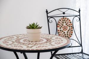 a table with a potted plant on top of it at Apartments Sonja in Pučišća