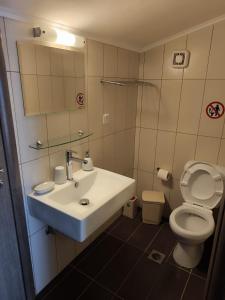 a bathroom with a sink and a toilet at Villa Emily in Nikiti +29 photos