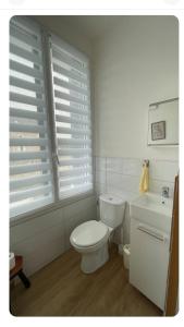 a white bathroom with a toilet and a sink at Maison des chateaux in Bléré