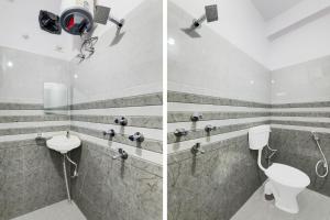 two pictures of a bathroom with a toilet and a sink at Super Hotel O Kadam Ghat Near Ashok RajPath in Patna