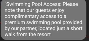 a screenshot of a cell phone with the words swimming pool access at Khaosok Impress in Khao Sok National Park