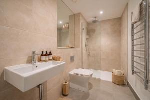 a bathroom with a white sink and a toilet at Watersmeet Terrace in Lynmouth
