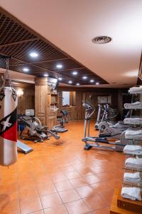 a gym with several exercise equipment in a room at Hotel Alaska Cortina in Cortina dʼAmpezzo +113 photos