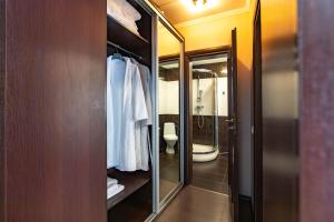 a bathroom with a toilet and a walk in closet at HARMONY Apart in Truskavets +11 photos