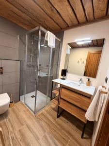 a bathroom with a shower and a sink at APARTAMENTOS EL CORITU, estrenamos dos apartamentos, el 4 y 5 in Nieda +72 photos