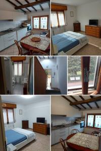 a collage of photos of a room with a bed and a table at Flat in Chiesina Uzzanese in Chiesina Uzzanese