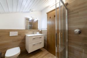 a bathroom with a toilet sink and a shower at Alpina Residence in Solda +128 photos