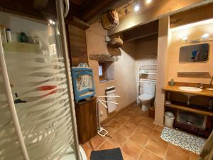a bathroom with a toilet and a sink at La cabane de Thuriès in Camarès