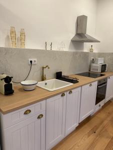 a kitchen with a sink and a counter top at Casa da Ana - Casinhas com Alma in Torrão