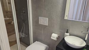 a bathroom with a shower and a toilet and a sink at Guest house Di Carlo in Sulmona