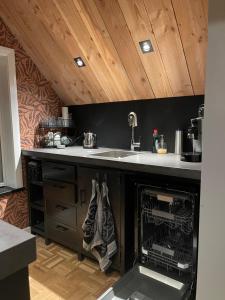 a kitchen with a sink and a counter with a dishwasher at B&B Aan t End in Kootwijkerbroek +2 photos