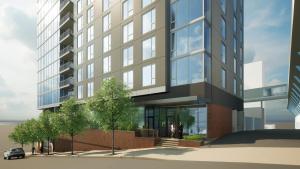 an architectural rendering of a tall building at The Lakeview Guesthouse in Duluth