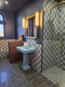 a bathroom with a sink and a shower at Le Castel Guesthouse in Bayeux +61 photos