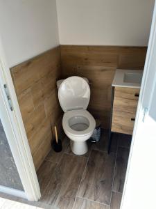a bathroom with a toilet in a small room at Maison f3 climatisée in Montceau-les-Mines +22 photos