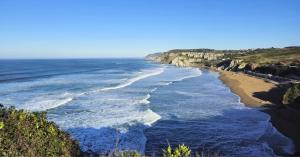 an aerial view of a beach with waves at Lively Sopela House by Kima Gestíon in Sopelana