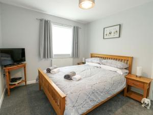 a bedroom with a large bed and a television at Min Y Cae in Cemaes Bay