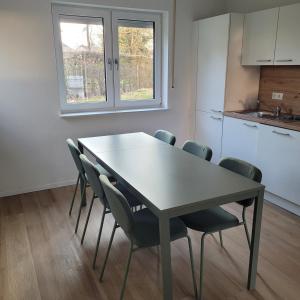 a dining room table and chairs in a kitchen at Appartement mit 3 Zimmern in Straubing