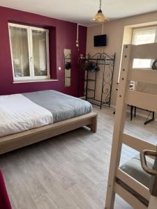a bedroom with a bunk bed and a ladder at Chambre Double et Lits Superposés in Toul