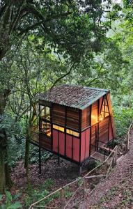 a small tree house in the middle of a forest at RESERVA BOWARA - Ecolodge in Pamplonita