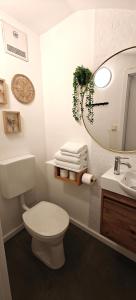 a bathroom with a toilet and a sink and a mirror at Ferienwohnungen Meier in Ebensee +52 photos