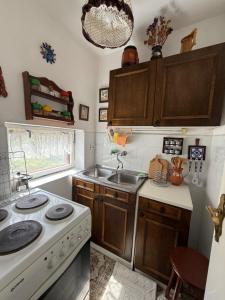 a small kitchen with a sink and a stove at Balatonlak in Ábrahámhegy