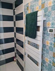a bathroom with a green towel hanging on a wall at Bogota in Laon