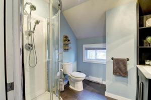 a bathroom with a toilet and a shower at Lake Joseph Retreat -Waterfront and Hot tub in Saint-Pierre-Baptiste +28 photos