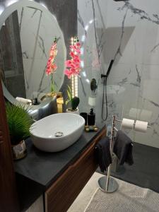 a bathroom with a white sink and a mirror at The Samantha Guest House in Santo Stefano di Magra +47 photos