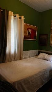 a bed in a bedroom with a green wall at Espaço Nabucodonosor in Recife