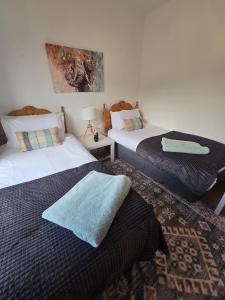 a bedroom with two beds and a painting on the wall at The Bungalow Killybegs in Killybegs +27 photos