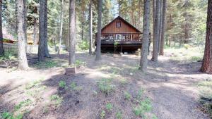 a log cabin in the middle of a forest at Beth's Lakeside Cabin in McCall +21 photos
