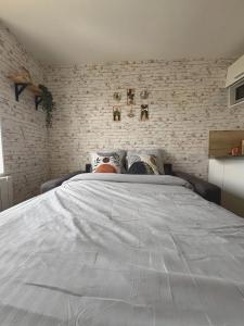 a bedroom with a large white bed in it at Studio cosy in Valenciennes