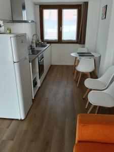 a kitchen with a refrigerator and a table and chairs at NaturalmenteLucia in Cologno al Serio